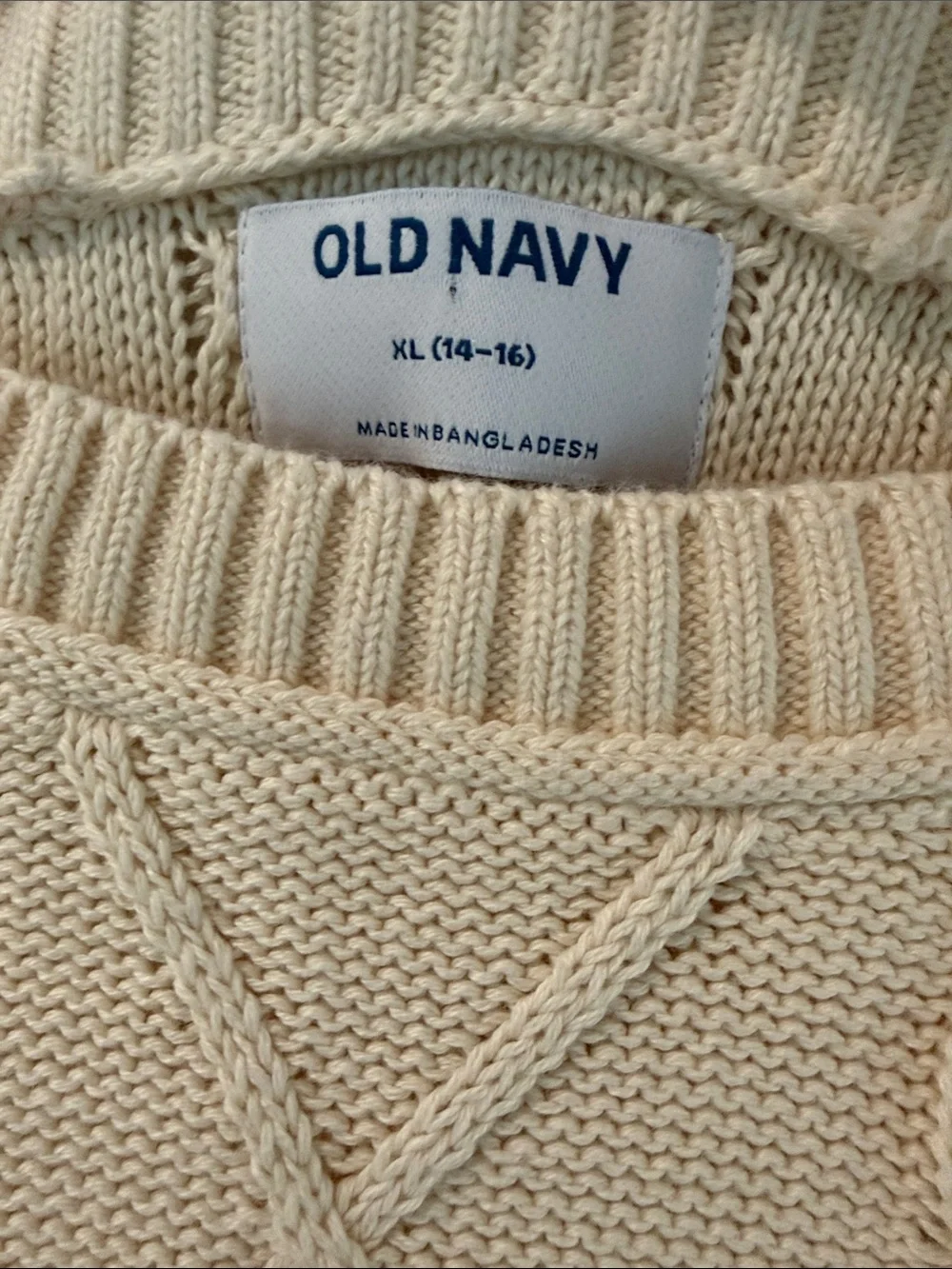 Old Navy Cream Over-sized Cable Knit Sweater - Kids, XL (14-16)